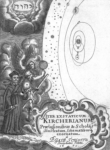 Portada de la obra Iter Extaticum de Athanasius Kircher, 1671