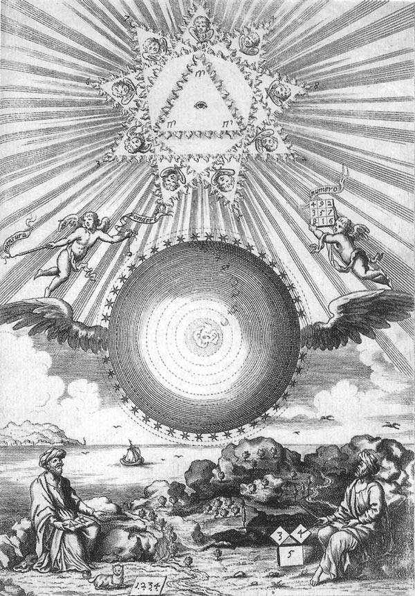 Frontispicio de la obra Arithmologia de Athanasius Kircher, 1665