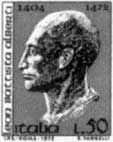 León Battista Alberti. Filatelia italiana s. XIX.